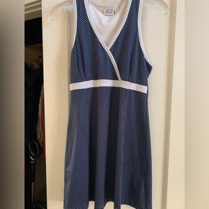 Vintage Tail Blue Tennis Dress with White Polkadots.